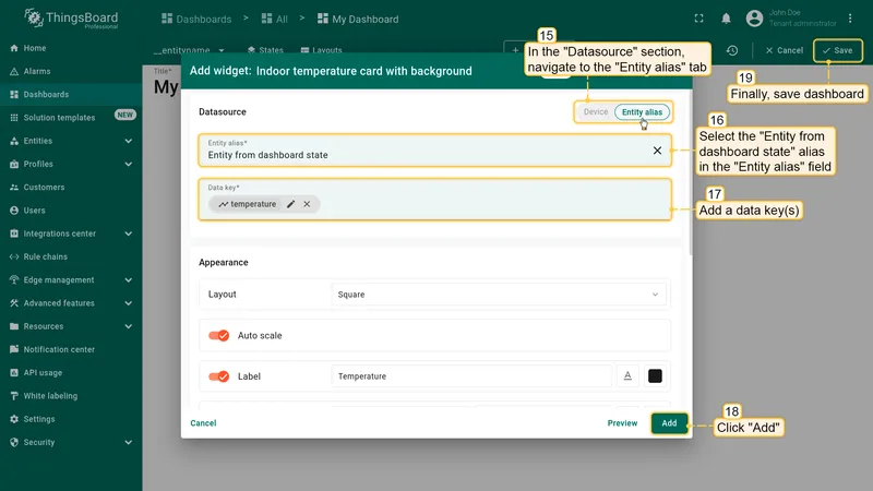 Configure widget datasource