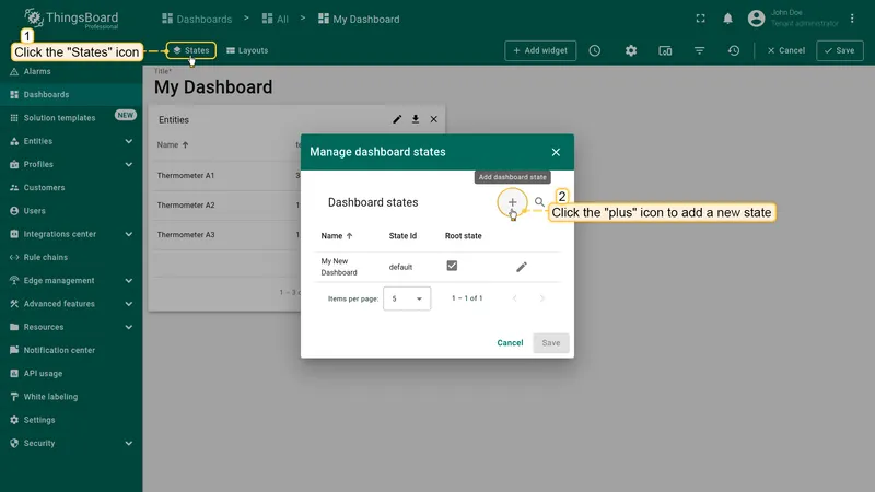 Manage dashboard states