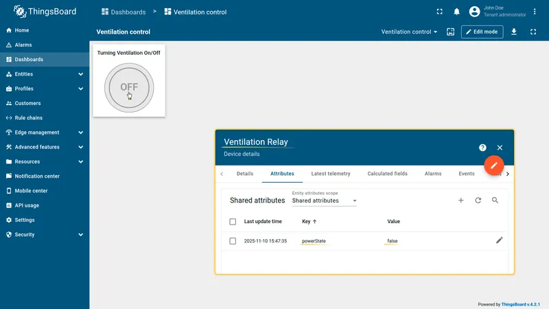 Button toggled back to ON state — powerState set to true
