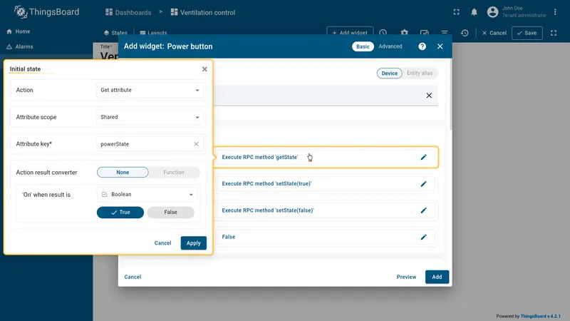 Power On action configured — Set attribute powerState true