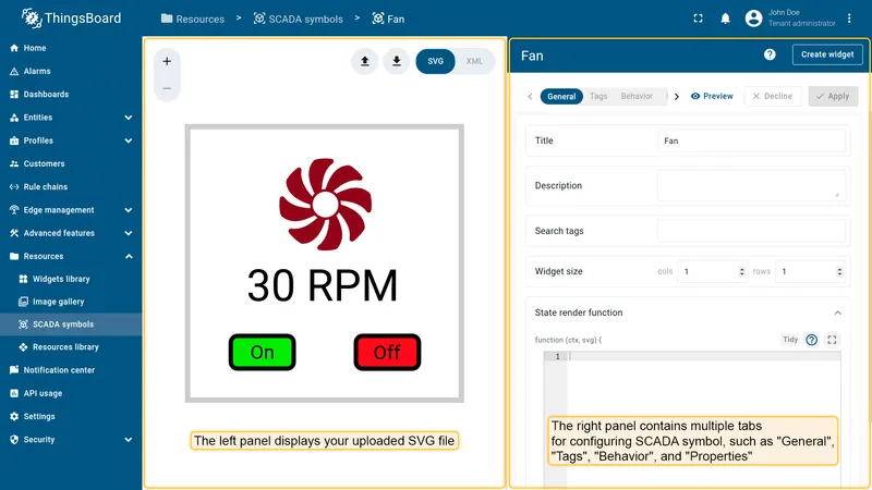 SCADA symbol editor layout