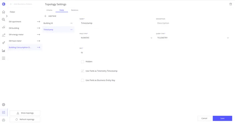 Configure the timestamp field and enable Use Field as Telemetry Timestamp