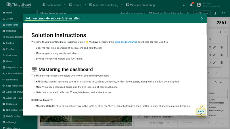 Installation instructions dialog