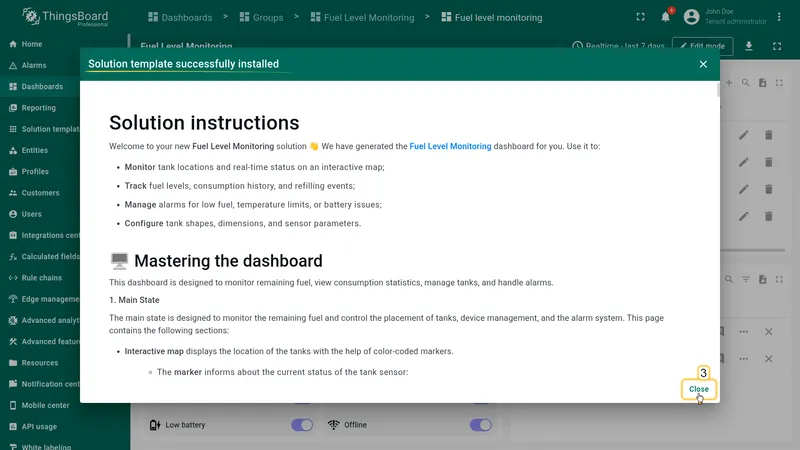 Installation instructions dialog