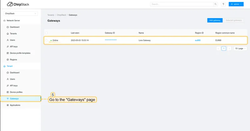 Now you can check the status of the gateway on Chirpstack, it should be online.
