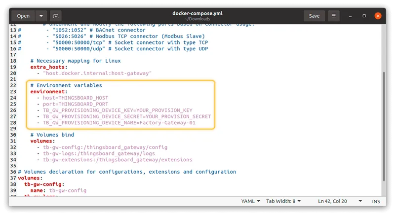 docker-compose.yml file opened in a text editor