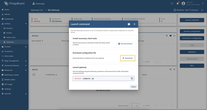 Launch command window with the Download button