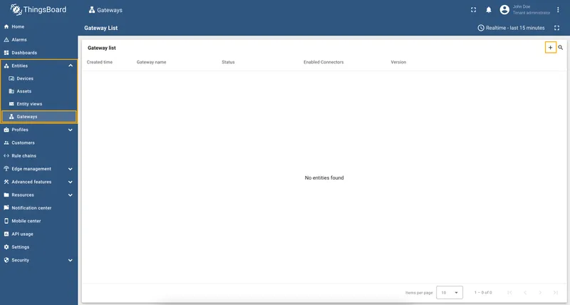 Go to Entities > Gateways tab