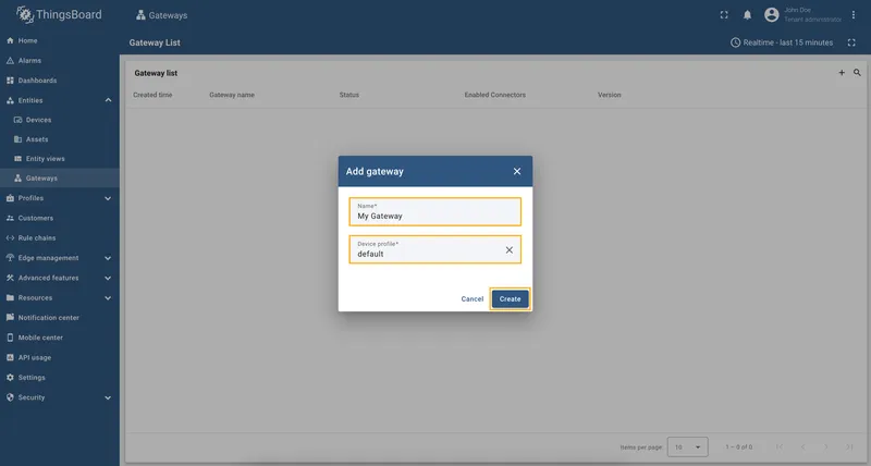 Create new gateway device
