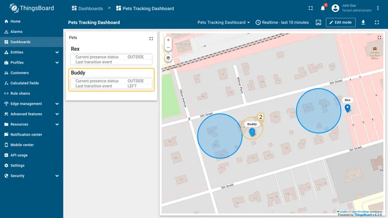 Pet tracker geofencing — Buddy outside zone
