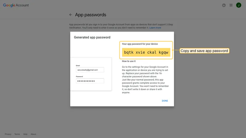 Copy app password