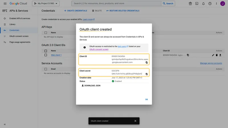 Copy Client ID and secret