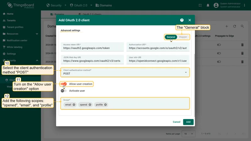 Advanced Settings — General tab