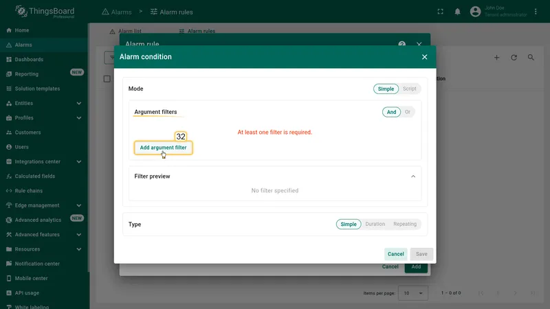 Add argument filter for clear condition