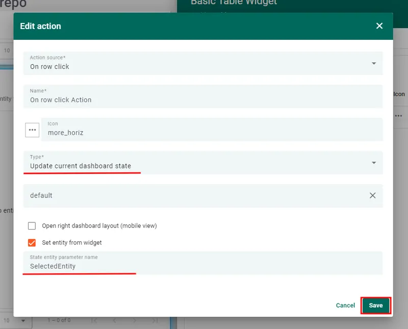 Row click event updates filters in all widgets
