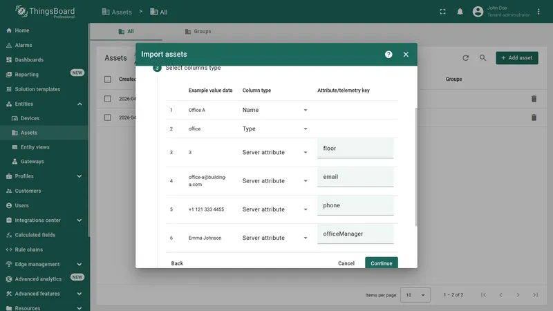 Select columns type mapping for office assets