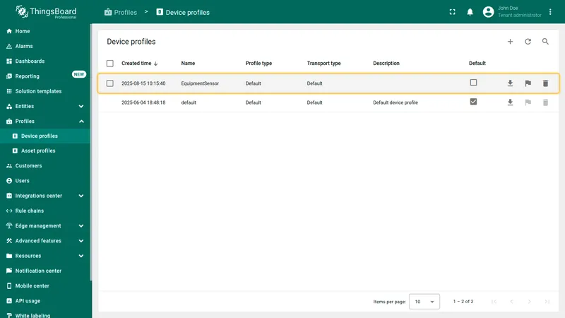 Device profile imported