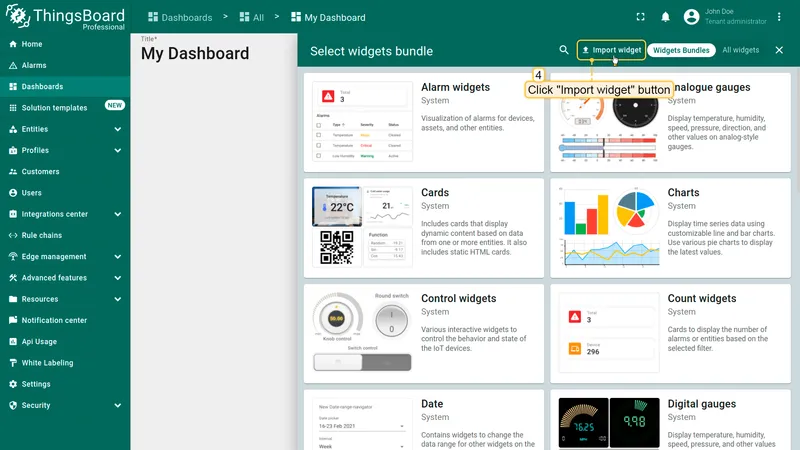 Import widget menu item
