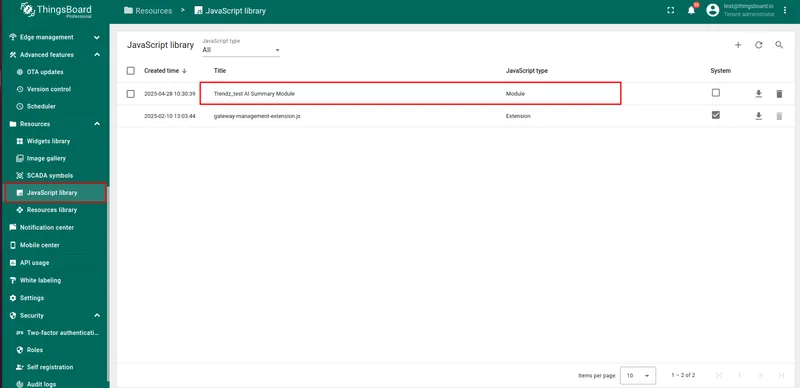 Trendz Settings — module appears in the list after upload