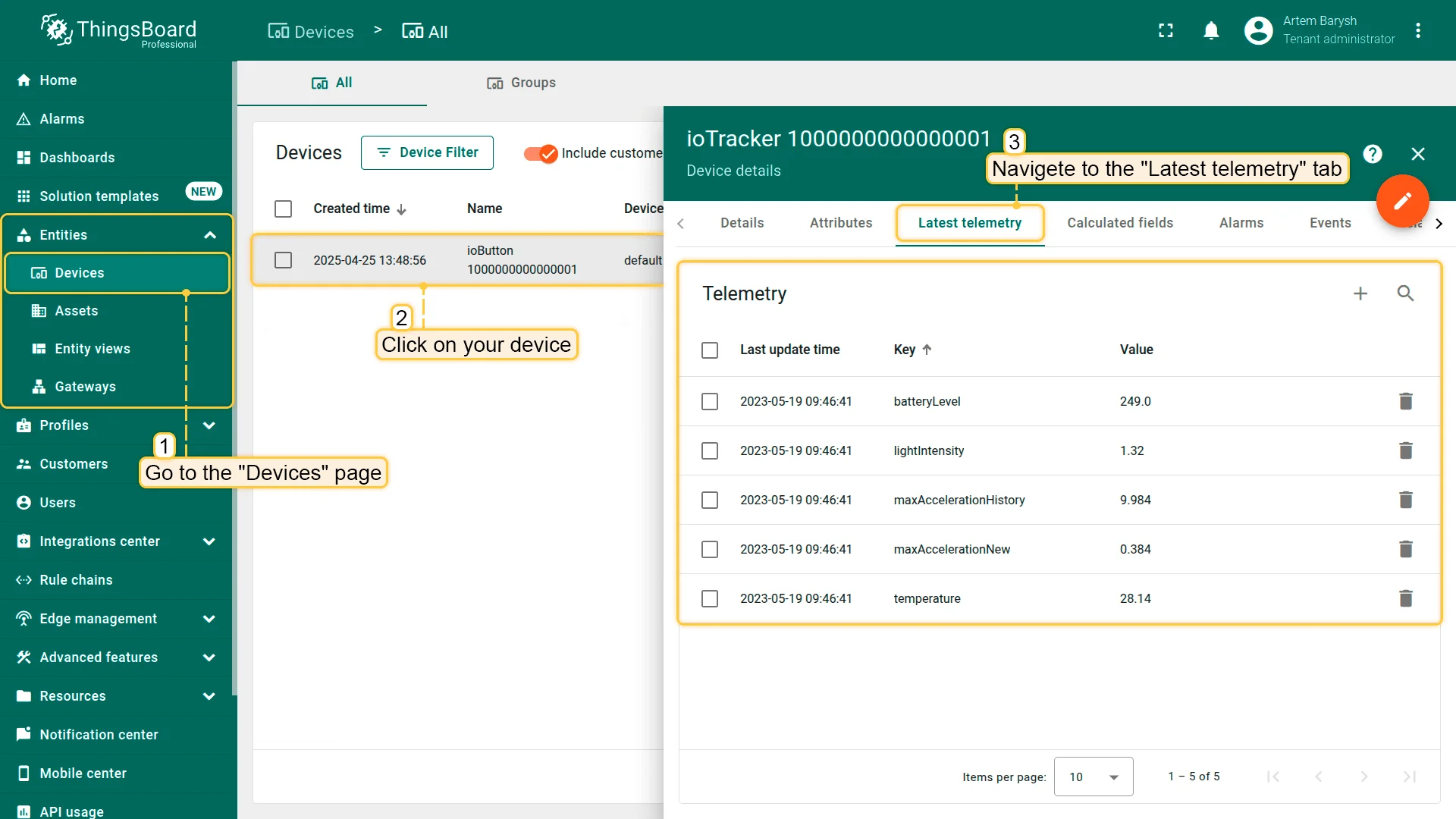 LoRaWAN device data