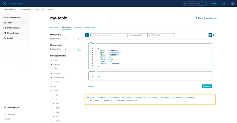 Confluent Cloud — message successfully produced confirmation