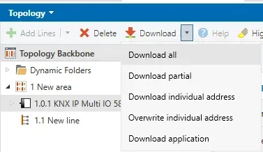On the right side of the main window, click on the "**Down arrow**" button near "**Download**" button and select "**Download all**". Controller configuration settings should be saved.