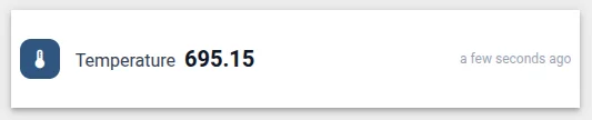 Sensor card widget preview showing temperature value with icon badge and timestamp