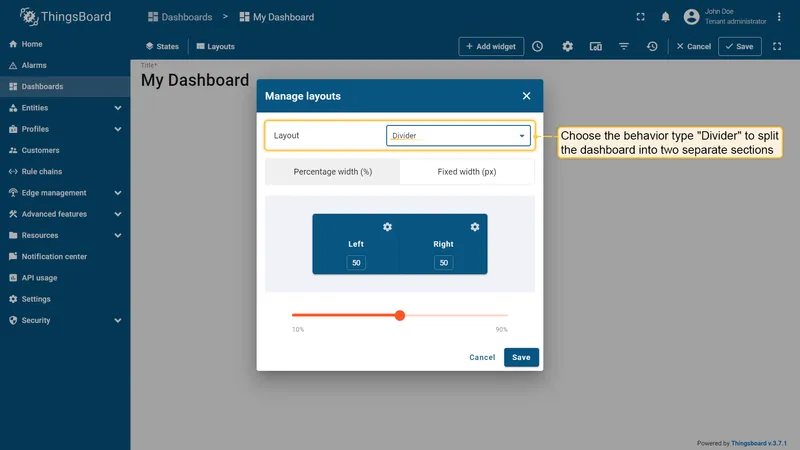 Divider layout in Manage layouts dialog
