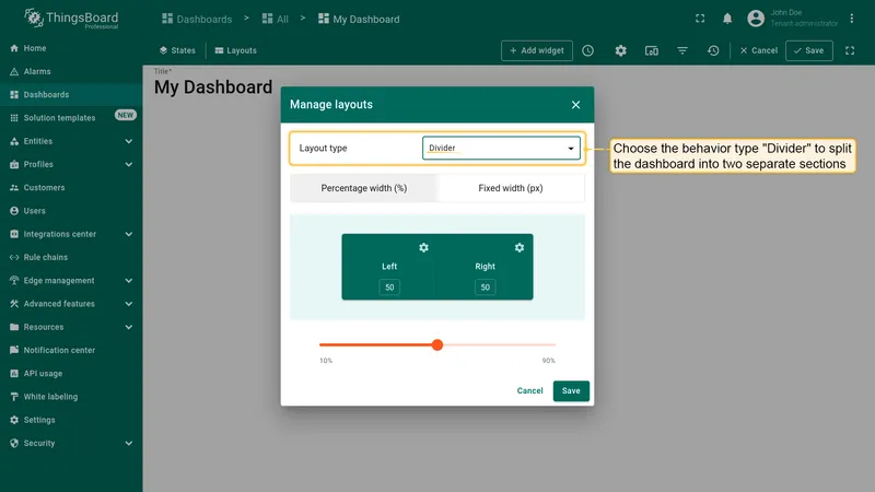 Divider layout in Manage layouts dialog