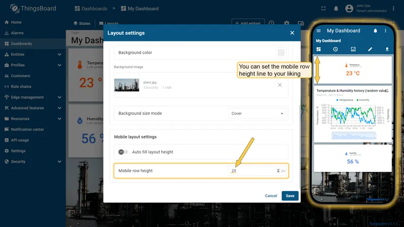 Mobile row height setting