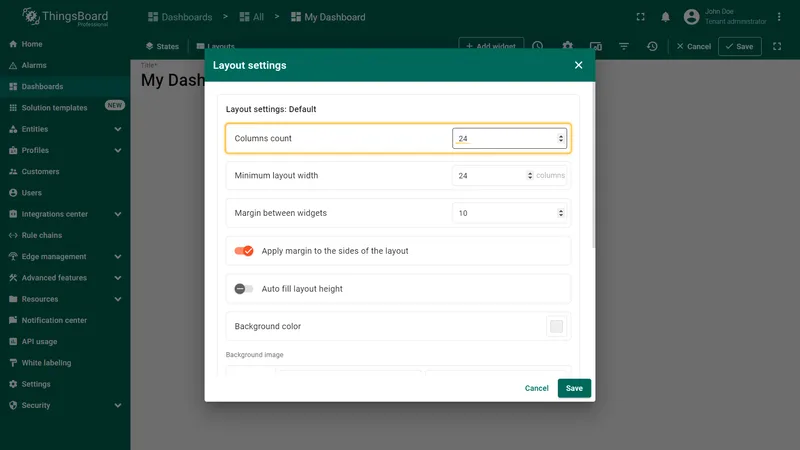Columns count field in layout settings