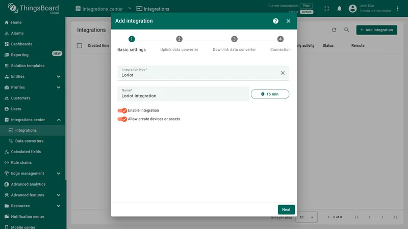 Add Loriot integration — basic settings step