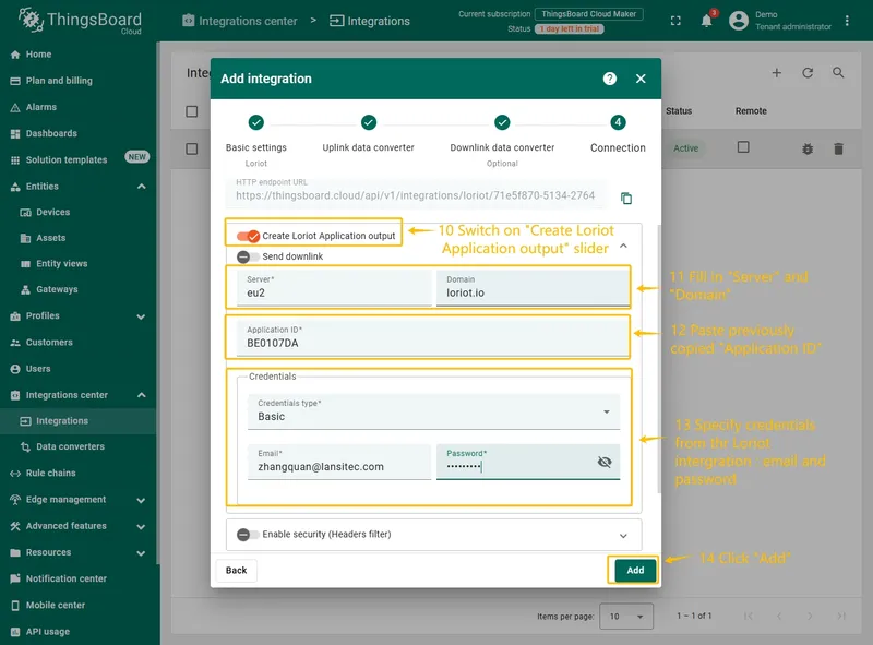 Next, fill in the fields with your parameters. After, press "**Add**" button.