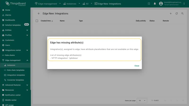 Warning shown when a placeholder attribute is missing on the Edge