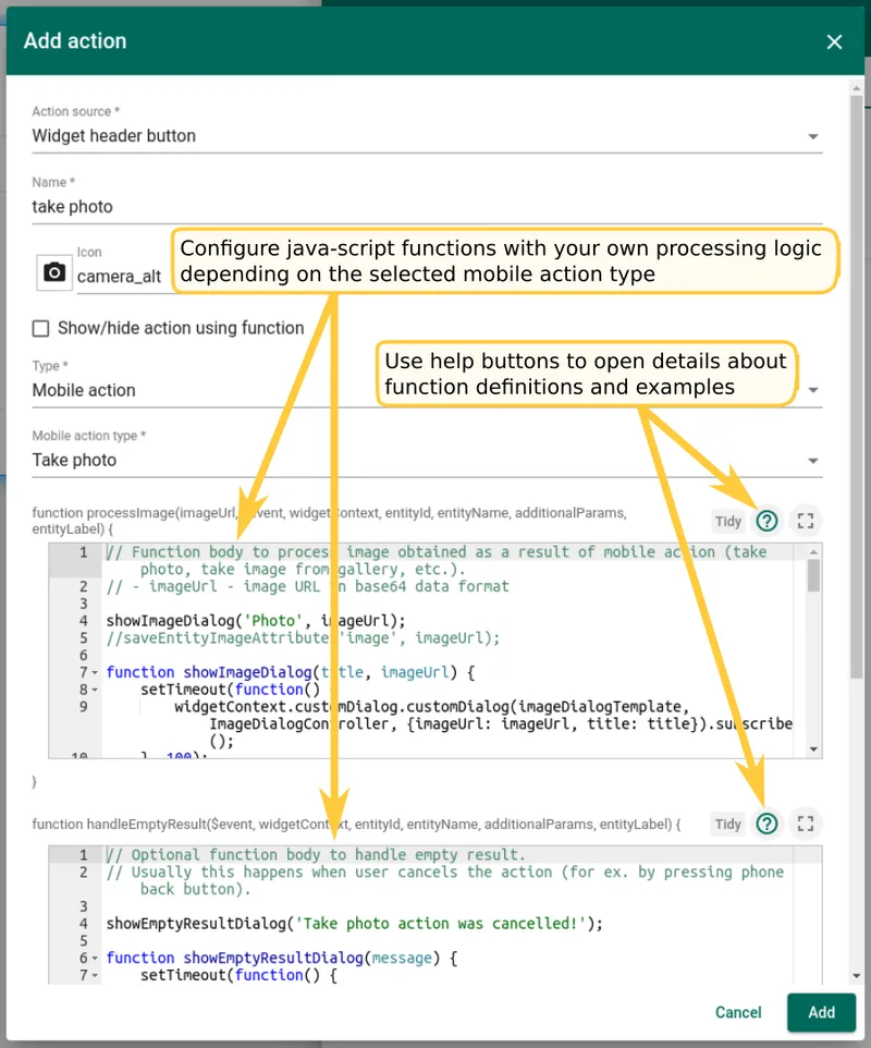 Configure JavaScript function