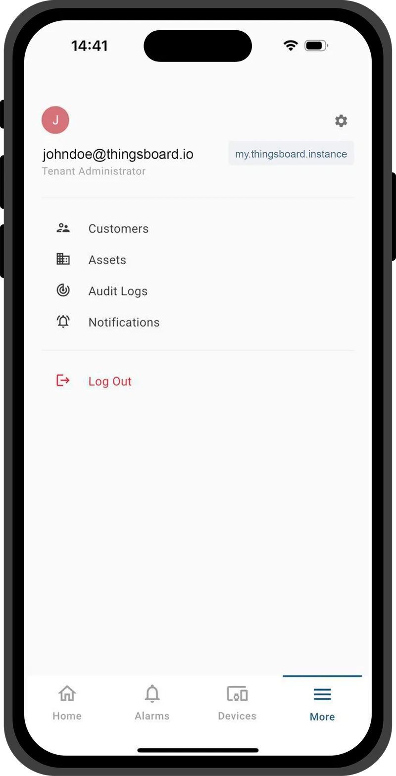 Mobile device showing the More page with additional menu items listed