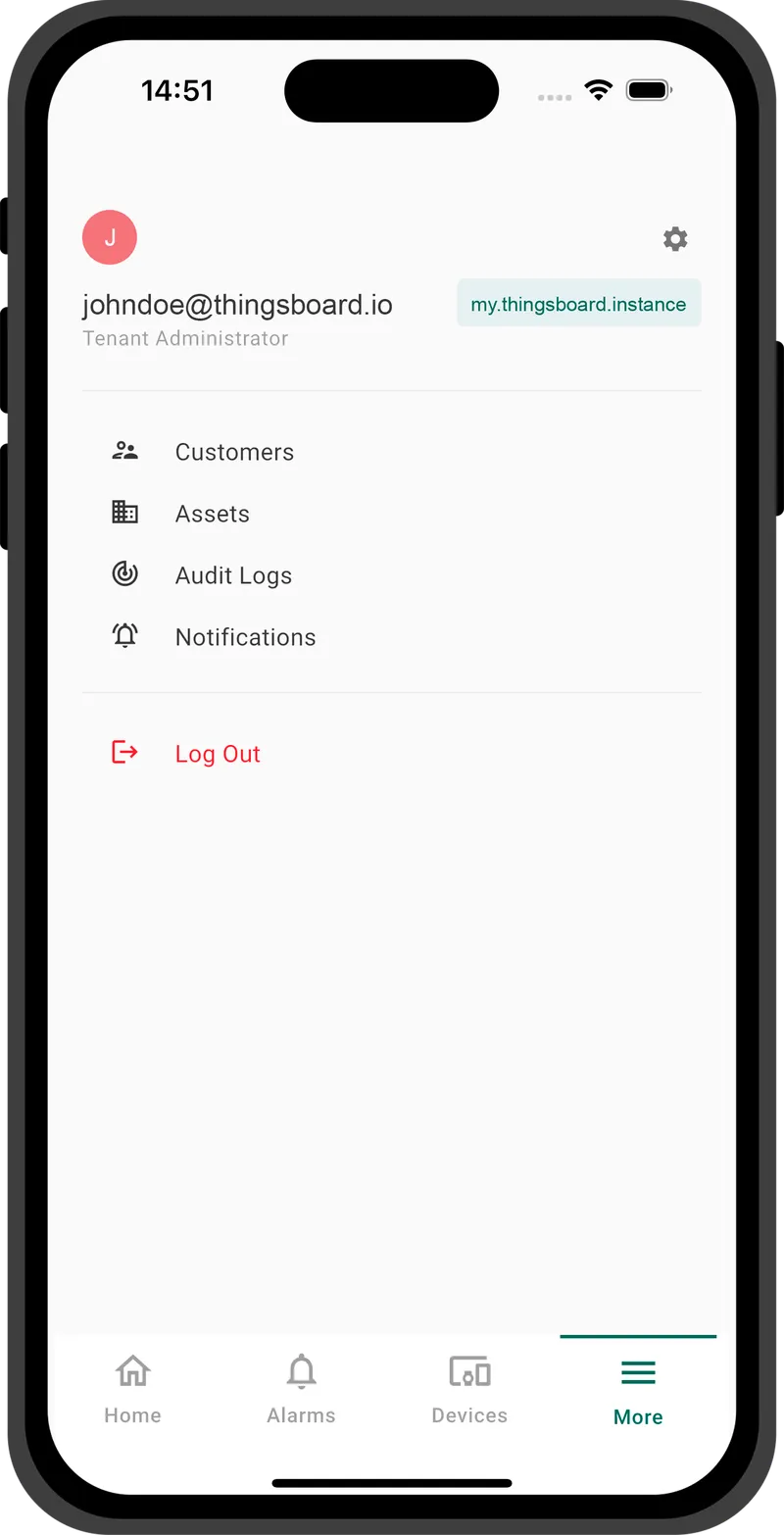 Mobile device showing the More page with additional menu items listed