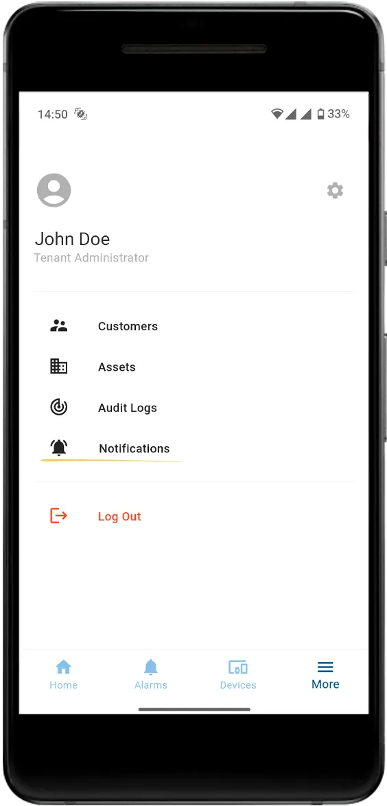 Mobile app notifications menu active