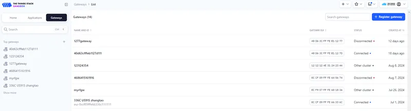 TTN home page gateway console link