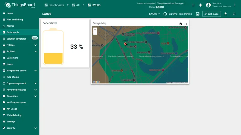 Completed dashboard with map widget