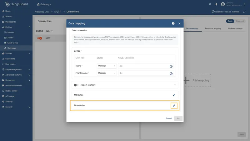 Click the pencil icon in the Time series section