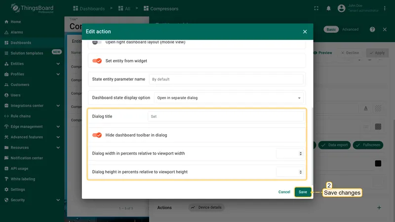 Configure separate dialog options