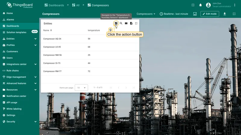 Click action button in widget header