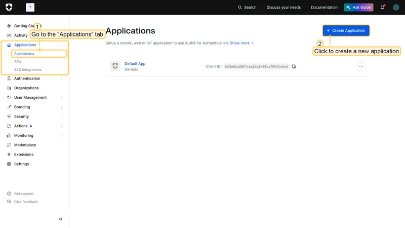 Auth0 Applications page