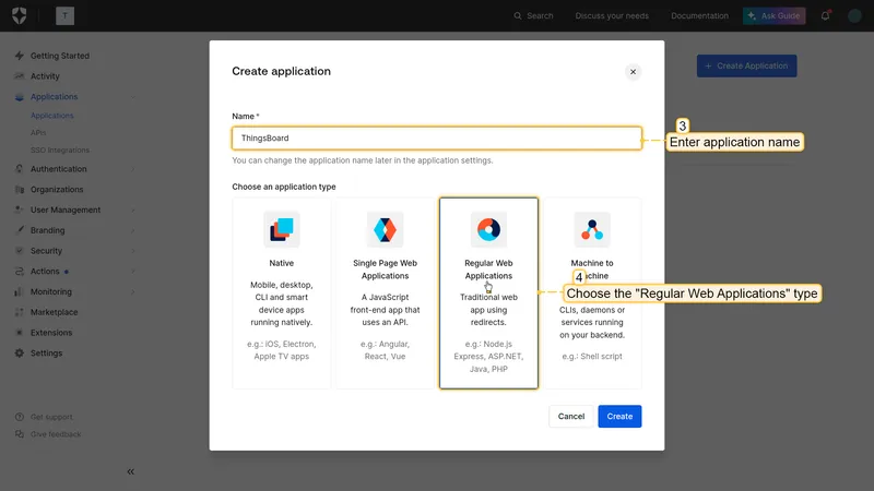 Auth0 application type selection