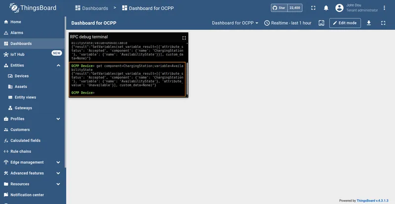 OCPP GET RPC confirming the new availability state value