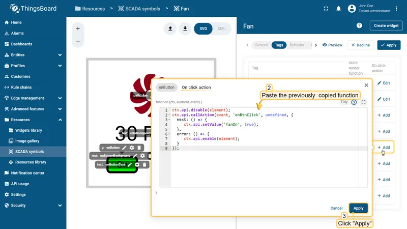 onButton tag on click action step 2