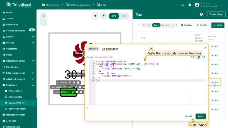 onButton tag on click action step 2