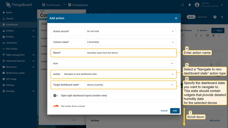 Configure humidity action name and target
