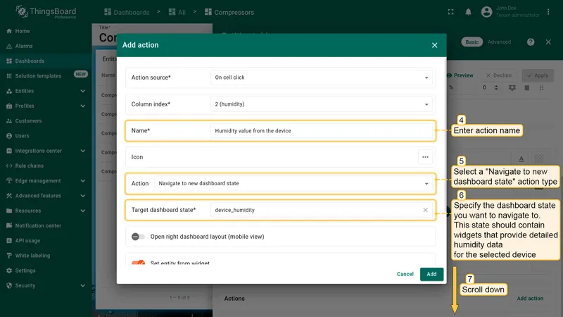 Configure humidity action name and target